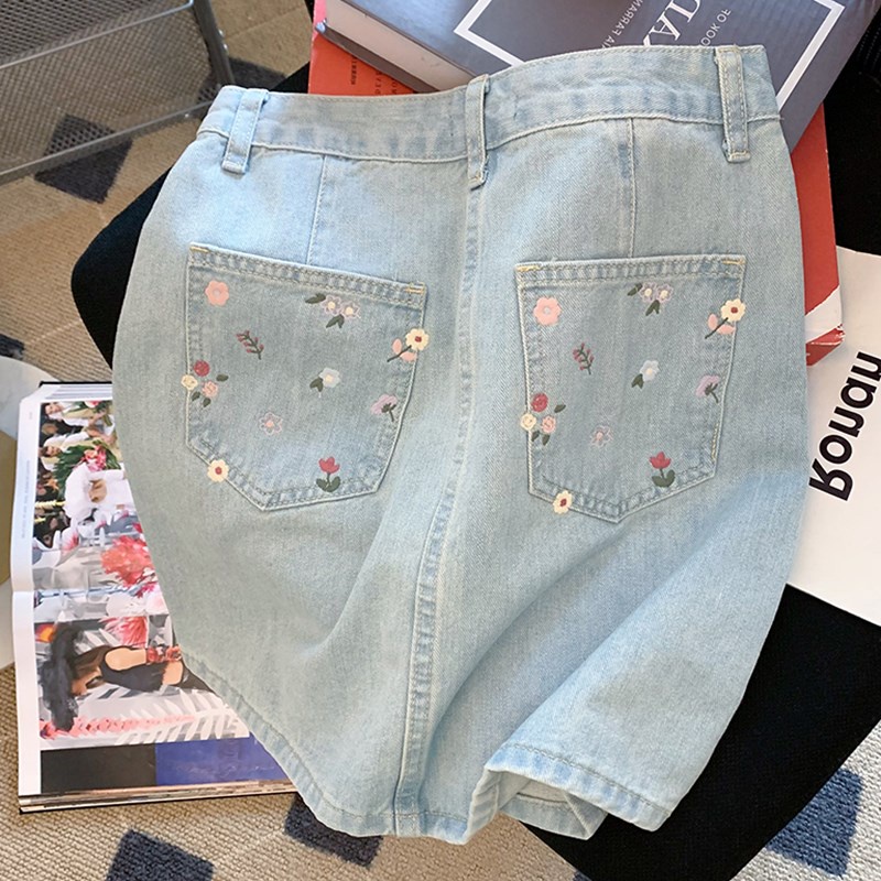 Chân váy jean Chữ A Lưng Cao Thêu Hoa Thời Trang Mùa Hè Cho Nữ