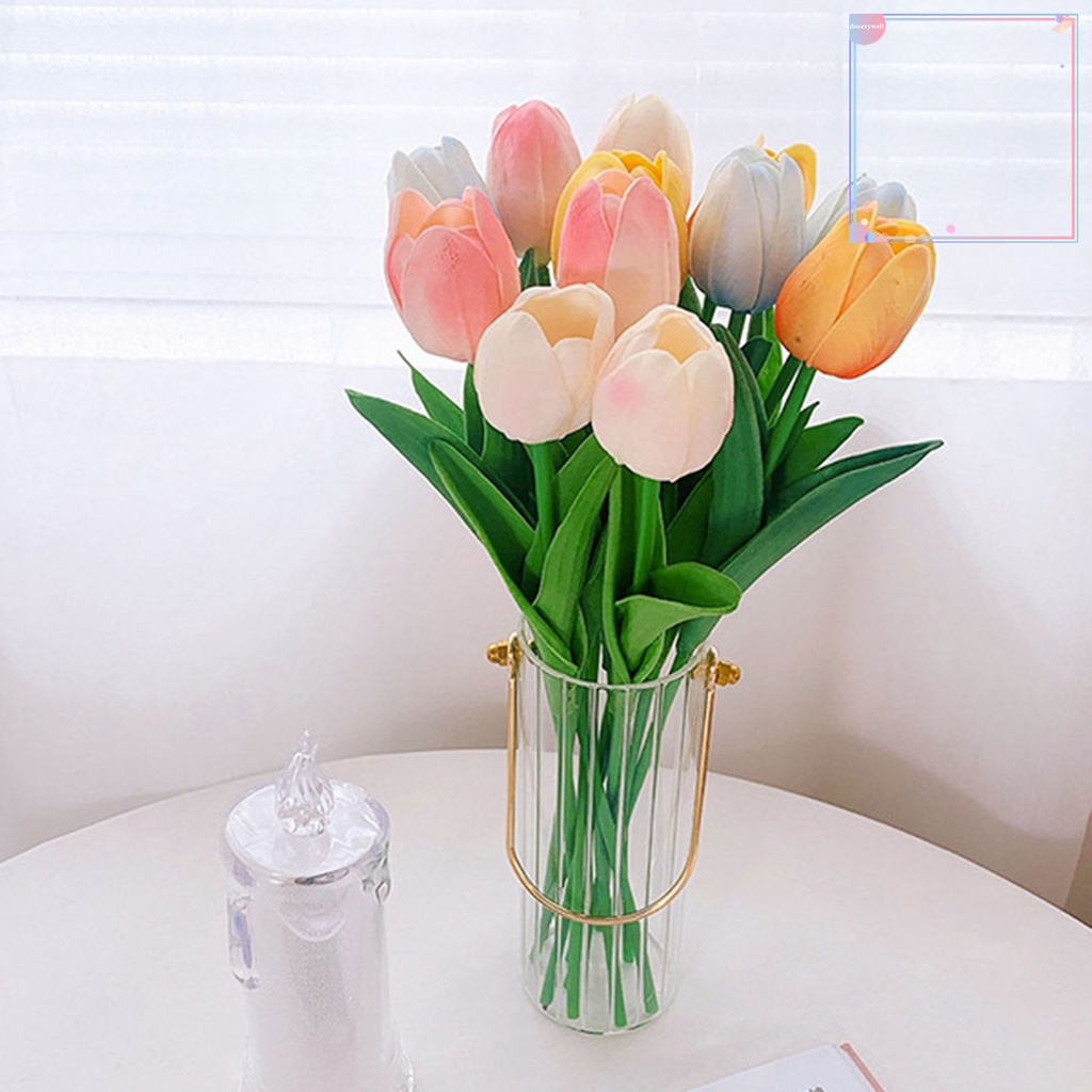 Bộ 3 Bông Hoa Tulip Giả Bằng Da Nhân Tạo Trang Trí Nhà Cửa