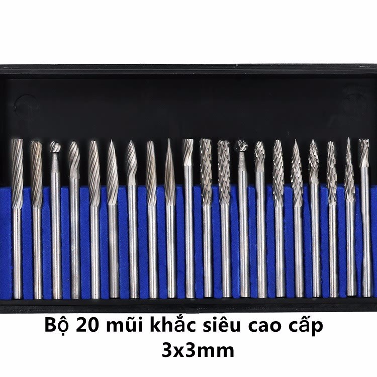 bộ 20 mũi khắc, mài, làm lũa vonfram cao cấp
