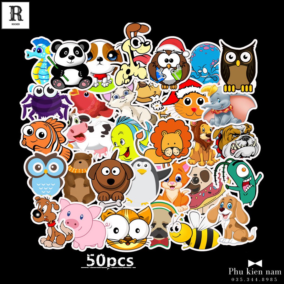 Sticker PVC Hoạt Hình Cả bộ 50 hình ST074
