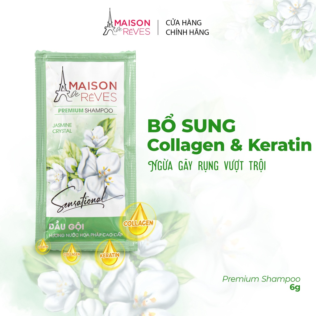 Gội hương nước hoa Pháp cao cấp Maison De Rêves hoa Lài pha lê, suôn mượt, ngừa gãy rụng 6g