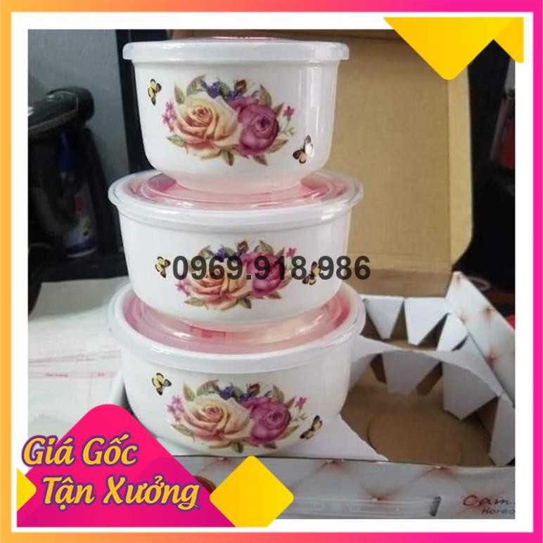 🍰 Bộ Bát Thố Sứ Bát Tràng Đựng Cơm 3 Cái Có Nắp Đậy Hút Chân Không Đẹp Giá Gốc Sỉ Rẻ 💛 Tổng Kho Gia Dụng An Giang💛