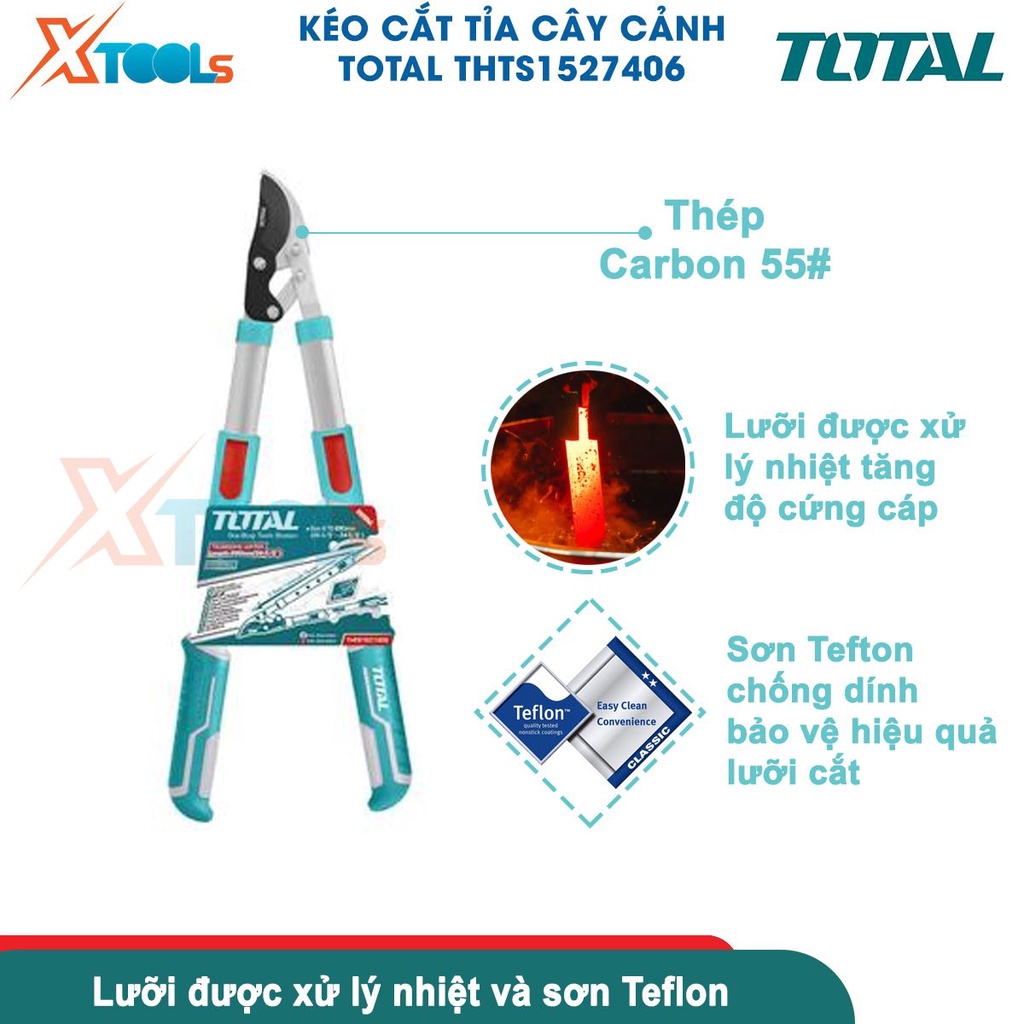 Kéo cắt tỉa cây cảnh lưỡi cong TOTAL THTS1527406 kích thước thay đổi 670-880mm, đường kính cắt tối đa 25mm - CHÍNH HÃNG