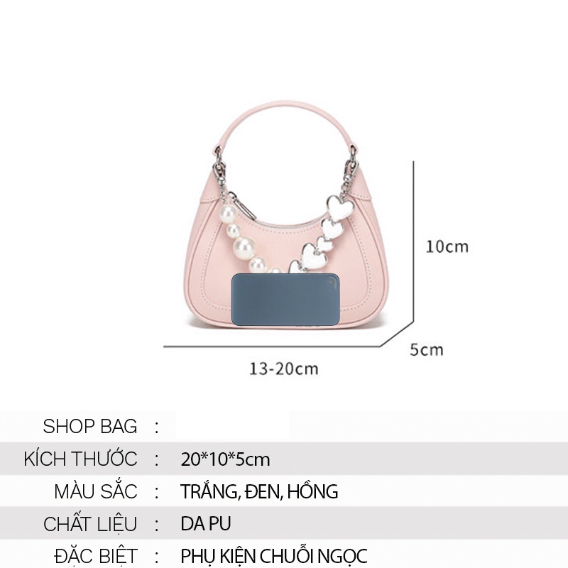 Túi Kẹp Nách Giây Ngọc Tim 3 Màu Sang Chảnh Kèm Dây Dài Đeo Chéo, Túi xách nữ cầm tay đi chơi dự tiệc M137