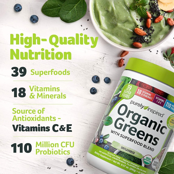 Bột siêu thực phẩm hữu cơ rau xanh Purely Inspired Organic Greens 243g [Hàng Mỹ]