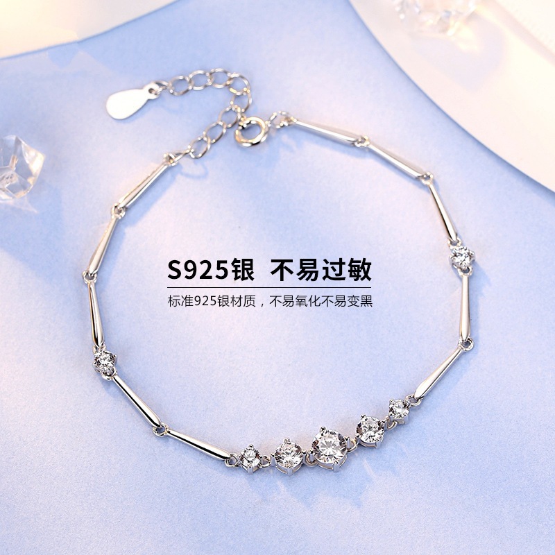 Nữ Hàn Quốc-Phong Cách Đơn Giản Kim Cương Bạc 925 Phụ Kiện Vòng Tay