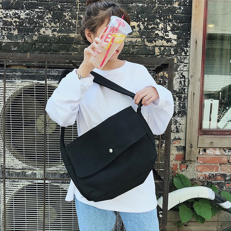 Túi vải tote canvas nữ đeo chéo unisex ulzzang basic trơn Hàn Quốc siêu xinh đi học