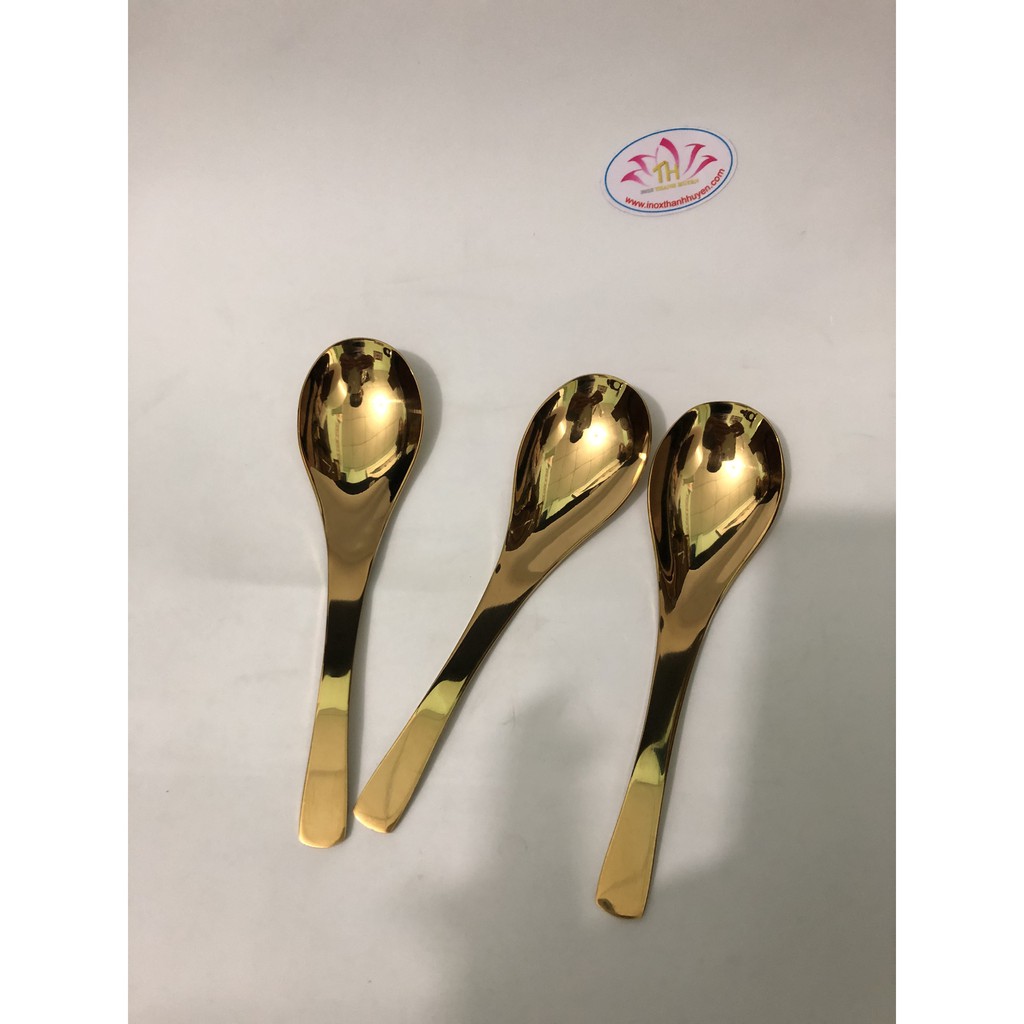 Bộ 3 muỗng sò hoặc súp kiểu Hàn Quốc vàng gold inox 304 cao cấp bóng sáng sang chảnh Hcm