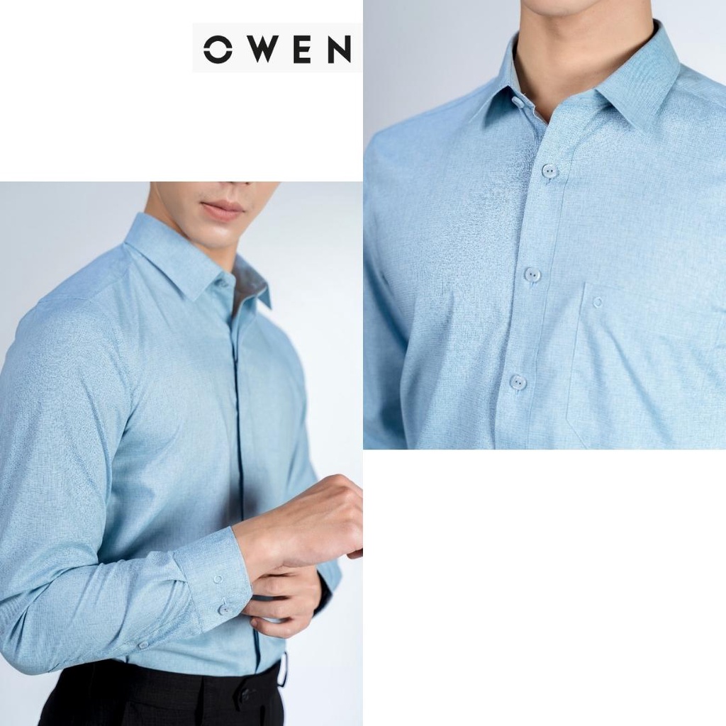 OWEN - Áo sơ mi dài tay Owen Sợi Sồi mềm mát màu xanh bạc hà 23417 Regularfit