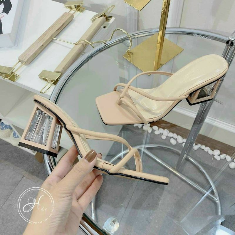 Guốc Cao gót 7 phân quai da đan chéo, sandal