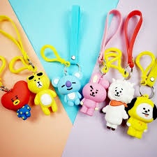 Móc chìa khóa hình nhân vật hình Kpop BTS BT21 hiệu ứng 3D đáng yêu bằng silicon.