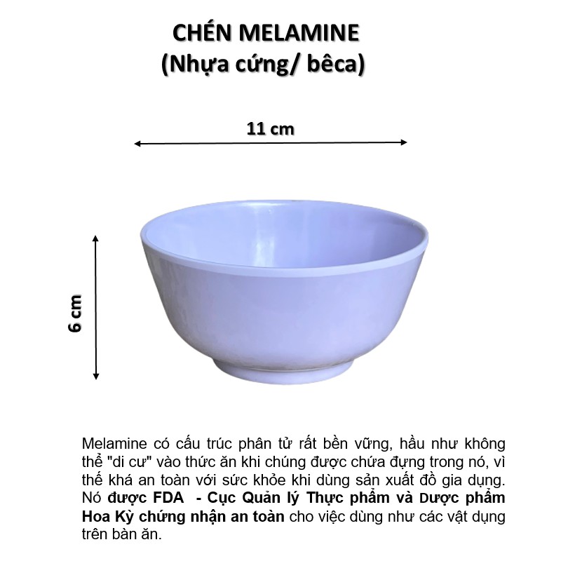Bộ 10 chén cơm nhựa melamine màu trắng, vàng, xanh, đủ bông (10 chén)