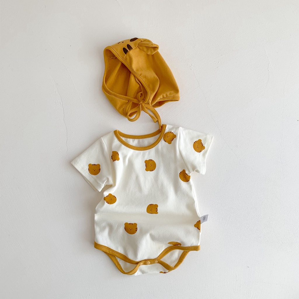 Set Áo Liền Quần &amp; Mũ Họa Tiết Hổ Hoạt Hình Dễ Thương Cho Bé Sơ Sinh