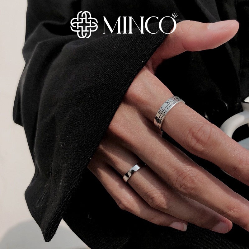 Nhẫn nam nữ tuần lễ số la mã cao cấp Minco Accessories màu bạc trẻ trung phong cách Hàn Quốc unisex NT82