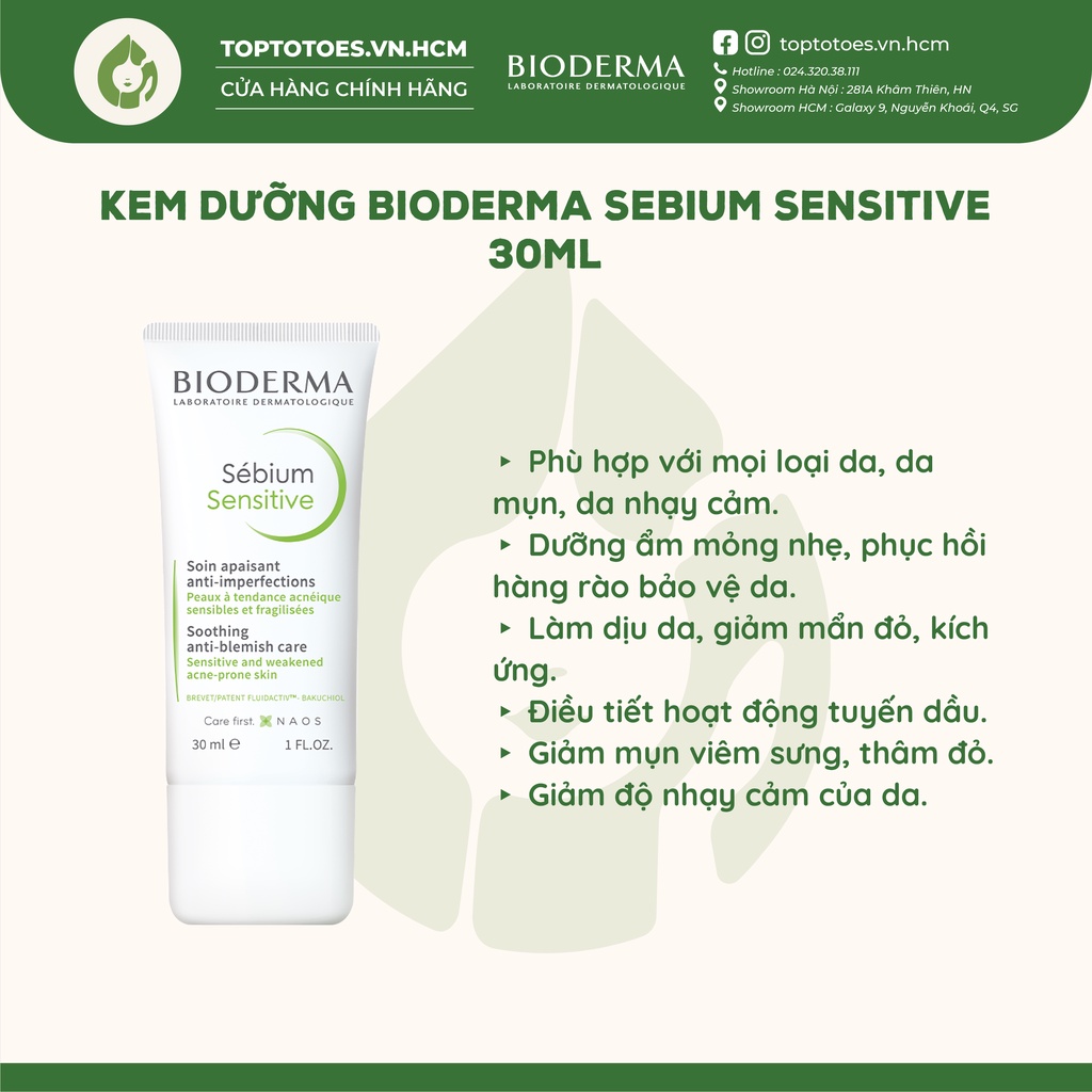 Kem dưỡng giảm mụn cho da nhạy cảm Bioderma Sebium Sensitive 30ML [NHẬP KHẨU CHÍNH HÃNG 100%]