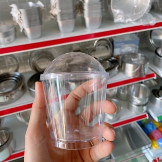 Set 50 ly nhựa PS cứng hình tròn lớn có nắp cầu