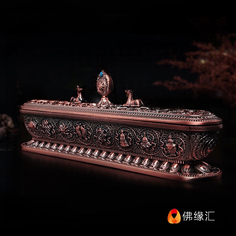✜□Lư hương ngang Tây Tạng Lư hương bằng đồng nguyên chất hợp kim gia dụng bằng gỗ đàn hương cho Phật Tám dòng tốt lành Lư hương lớn