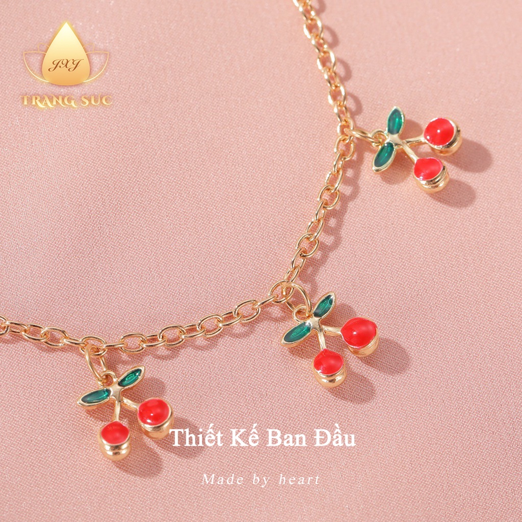 🔥🔥Vòng đeo tay Nữ Đáng yêu Phong cách nữ tính Quả anh đào Đẹp Kim loại Không phai màu Màu vàng Cổ điển VT-057