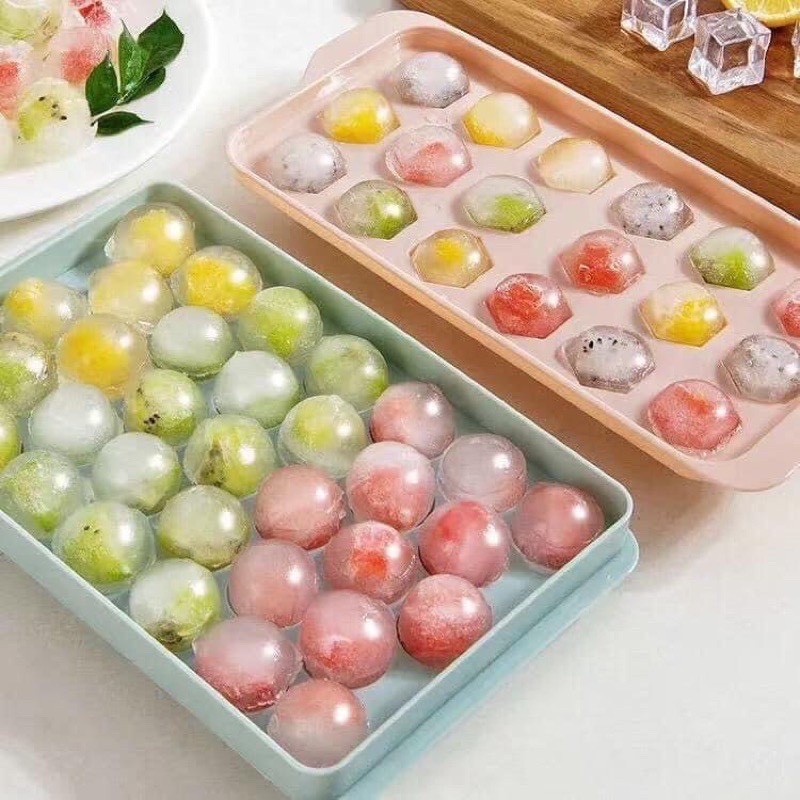 Khay đá nhựa tròn 33 viên Việt Nhật - khay làm thạch, rau câu viên hình bi tròn