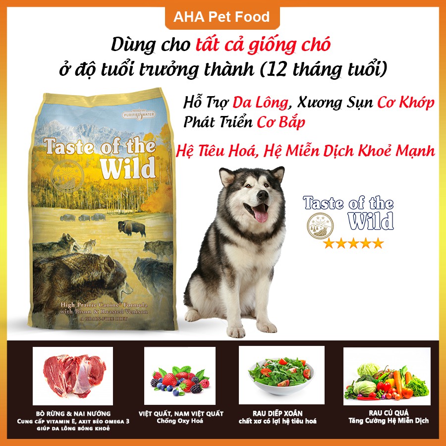 Thức Ăn Cho Chó Alaska Taste Of The Wild Bao 2kg - High Praire Bò Rừng & Nai Nướng, Trái Cây Rau Củ Quả