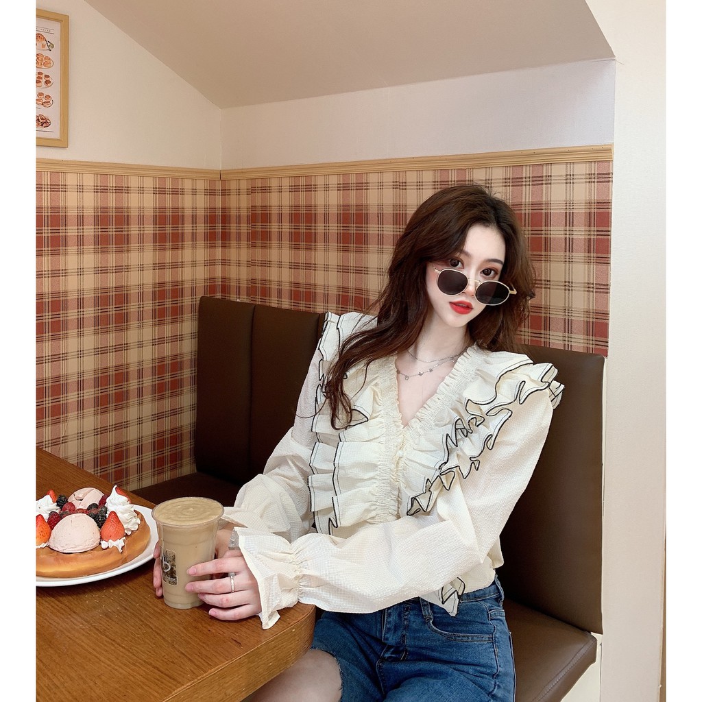 Áo form dài tay viền bèo HAF41 Hỉn Hỉn Store