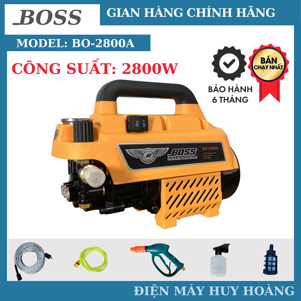 Máy rửa xe chính hãng BOSS 2800w thế hệ mới | Thân máy nặng 11,8kg | Động cơ dây đồng 100%