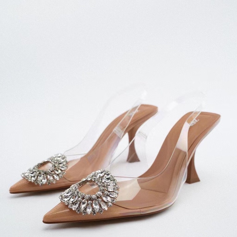 Giày slingback quai trong đính đá sang chảnh Z/a/r/a full box tag