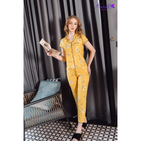 Bộ đồ mặc nhà Karoll ❤️ CÓ SIZE 65KG ❤️ Pyjama nữ lụa cát Hàn thoáng mát họa tiết dễ thương