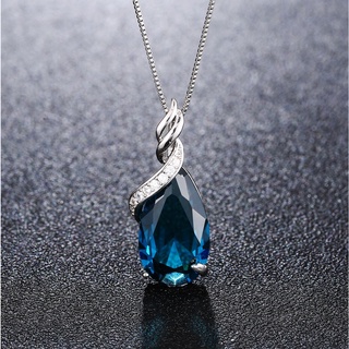 vòng cổ Hình Giọt Nước Đính Đá Sapphire Xanh Tự Nhiên