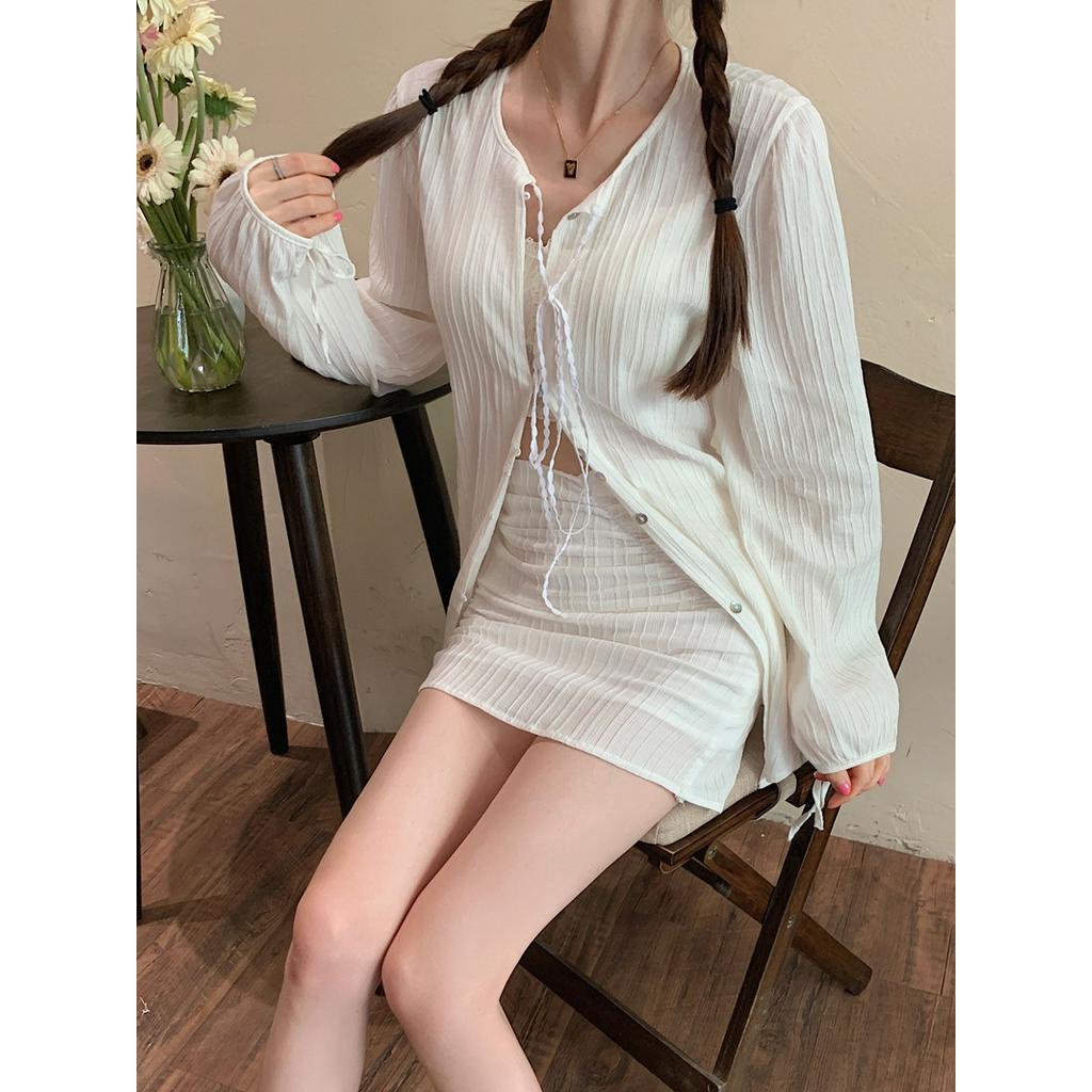 60787 Bộ Áo Sơ Mi Dài Tay Hai Mảnh Phù Hợp Với Váy Nữ