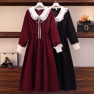 Váy Đỏ Tết Tiểu Thư Đầm noel đỏ Tay Dài Dáng Dài Chữ A Cổ Ren Bèo Ulzzang Sang Chảnh Xiaozhainv vn 24 K-27