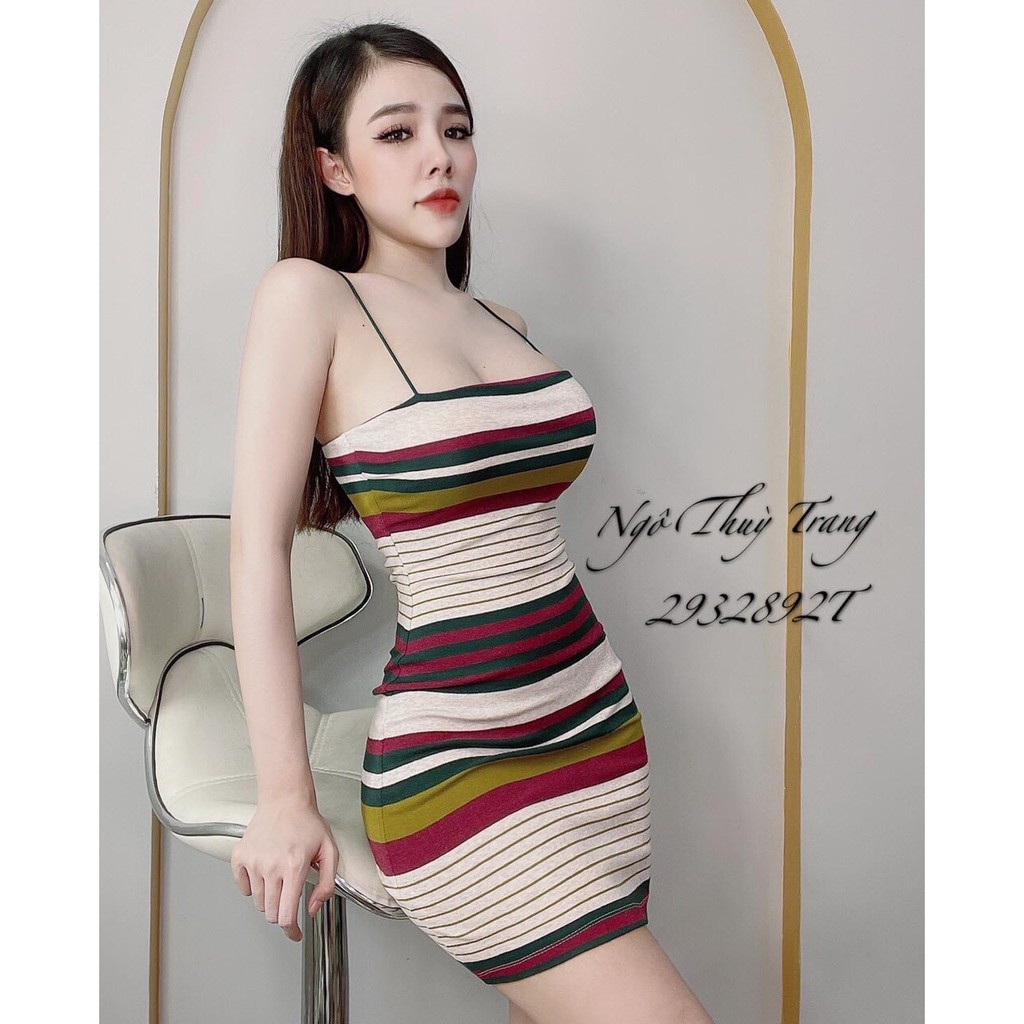 Đầm Body 2 Dây Sọc Ngang Có Dây Kéo Sau Thun Borip Thích Hợp Mặc Đi Tiệc Đi Làm Đi Chơi | BigBuy360 - bigbuy360.vn