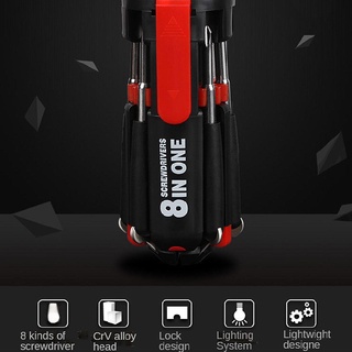 New 8 in 1 Screwdriver with LED Torch Flash Light Multi-functional Repair Tool