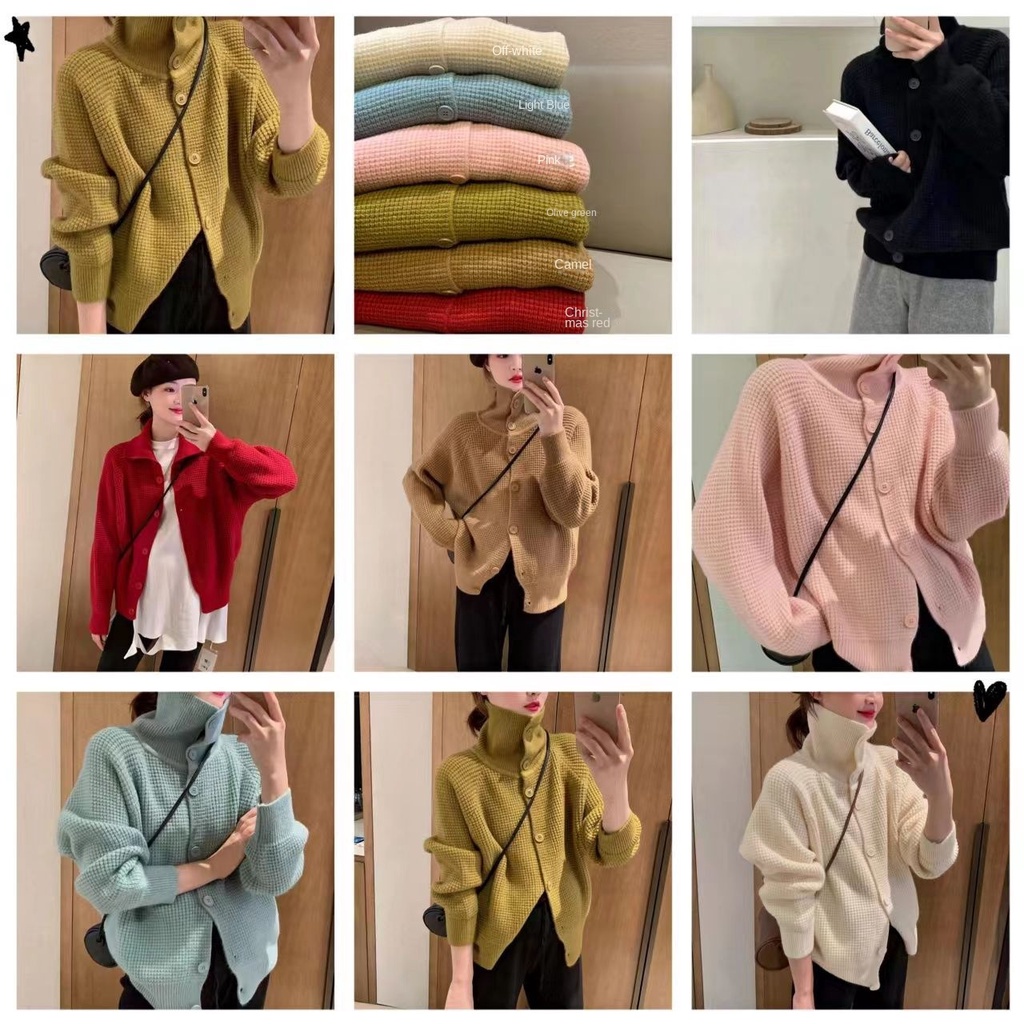 Áo Khoác Cardigan Dệt Kim Dáng Rộng Màu Trơn Thời Trang Thu Đông Hàn Quốc 2023 Mới