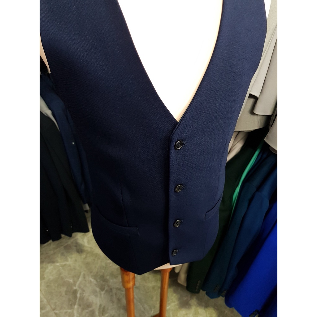 Áo gile nam ôm body màu xanh đen chất vải mềm mịn tặng nơ đen