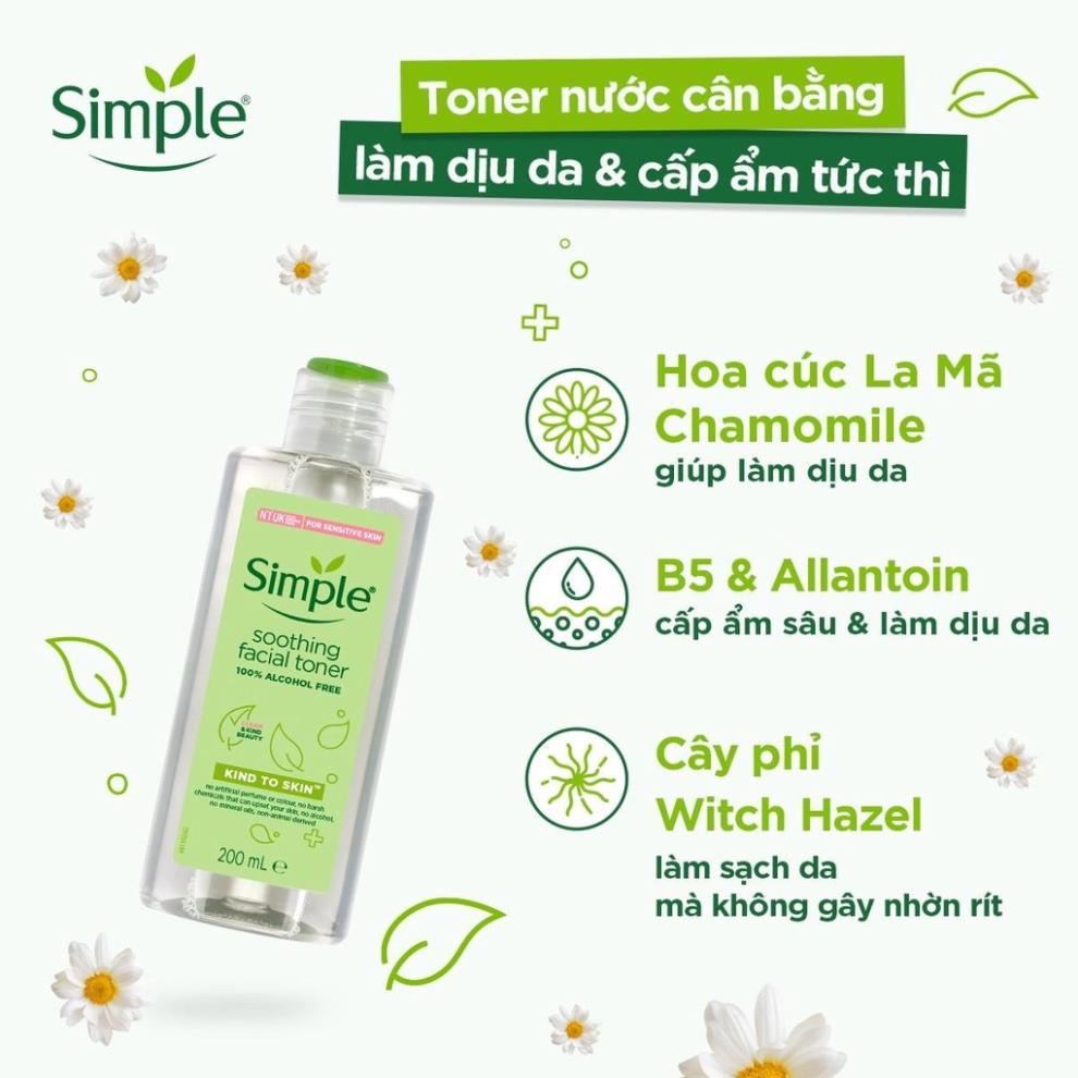 Nước hoa hồng Simple Toner làm dịu và cân bằng độ ẩm cho da 200ml Mới nhất