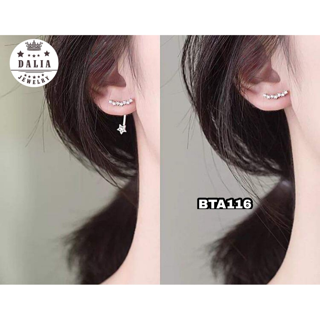 Bông tai bạc nữ vầng trăng treo ngôi sao DaLiA Jewelry khuyên tai chuẩn bạc ý S925