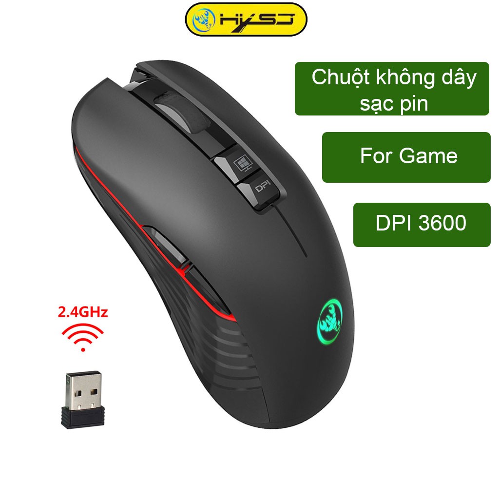 Chuột ko dây chơi game HXSJ T30 Wireless 2.4GHz DPI4800 điều chỉnh được cho laptop - Hàng Chính Hãng