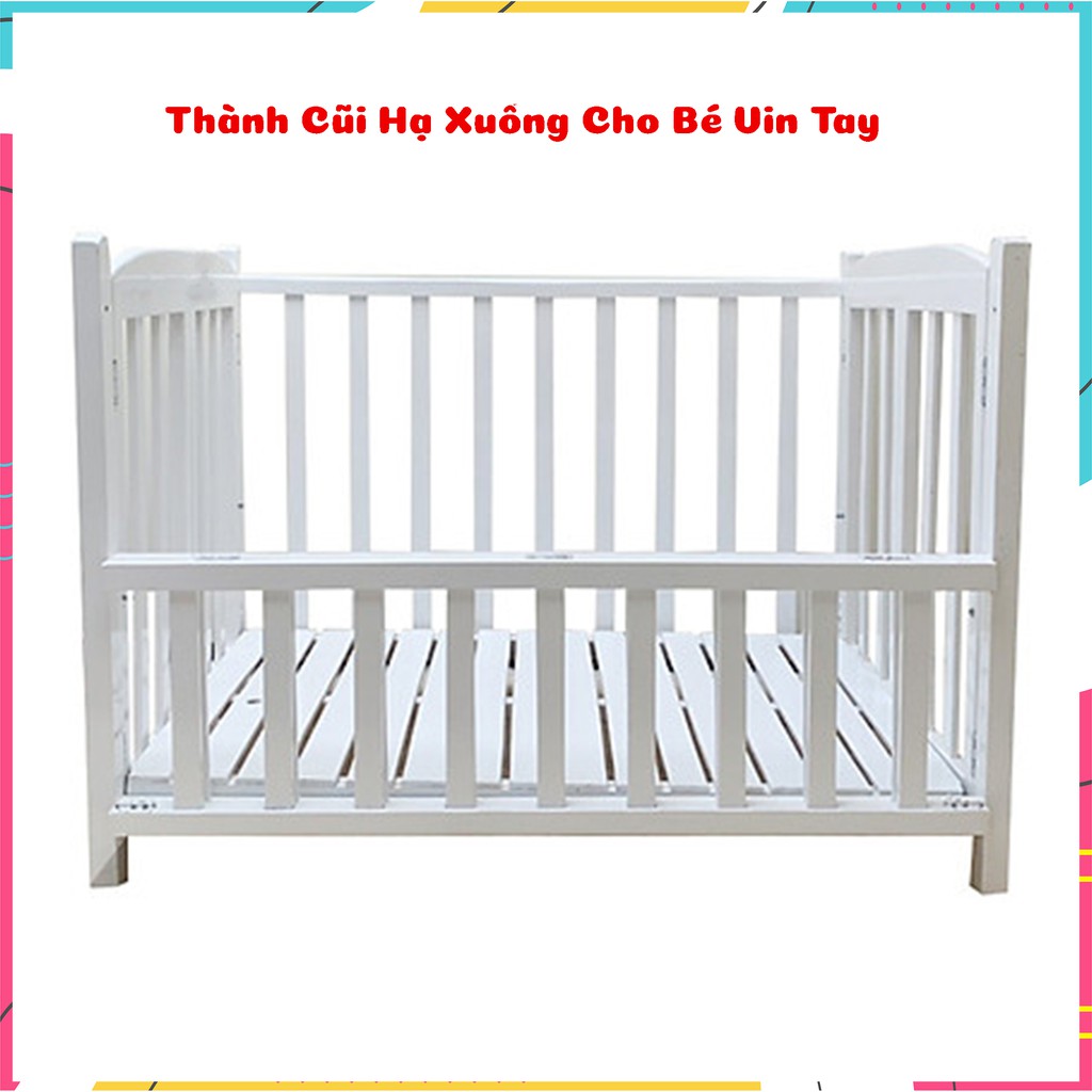 Nôi Cũi Gỗ Cho Bé KIDSSUN Chất Liệu Gỗ Quế Kích Thước [130x80x86cm] Chịu Lực Tới 100kg Tặng Bánh Xe BH 24 Tháng