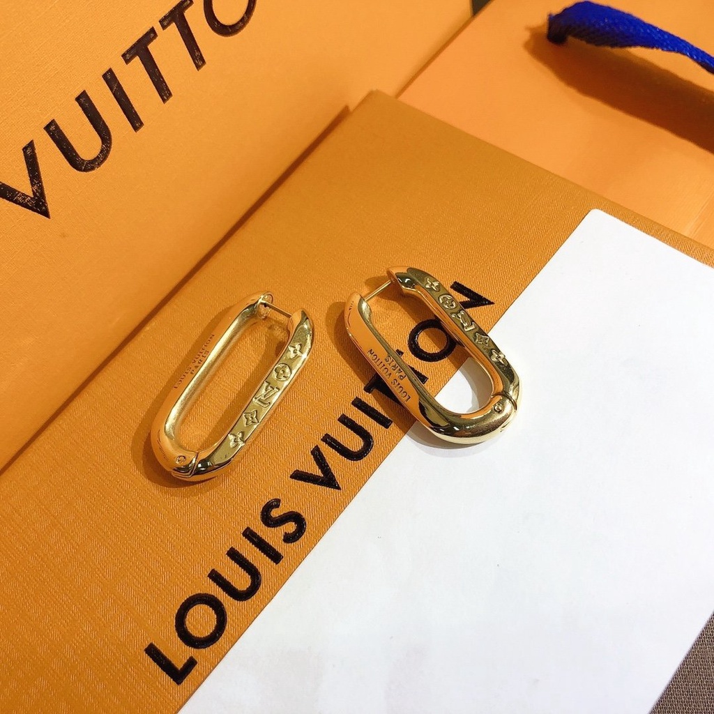 LOUIS VUITTON Khuyên Tai Tròn Bằng Thép Titan In Logo LV Thời Trang