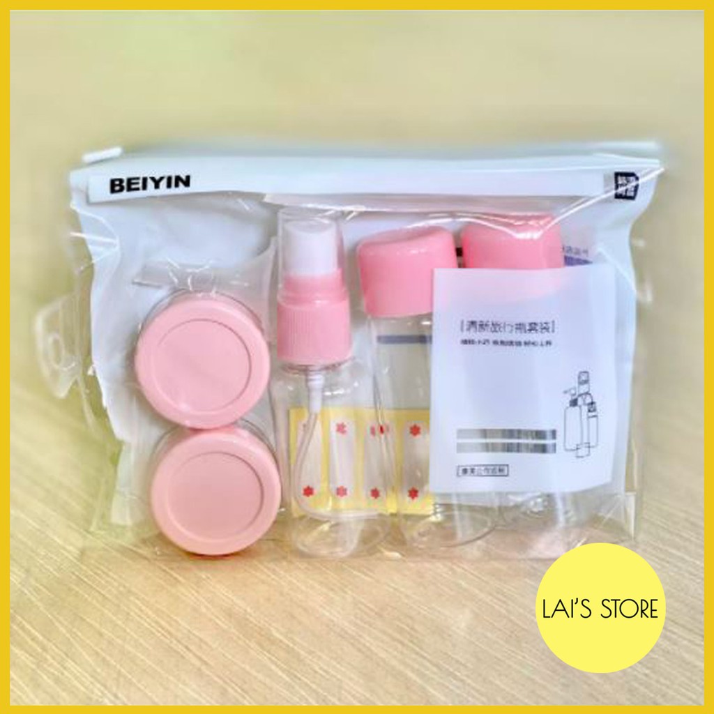 Bộ Chiết Mỹ Phẩm BEIYIN 5 Món Tiện Dụng Khi Đi Du Lịch, Công Tác, Nhỏ Gọn, Chất Liệu Nhựa Cao Cấp Kèm Túi Đựng Khóa Zip