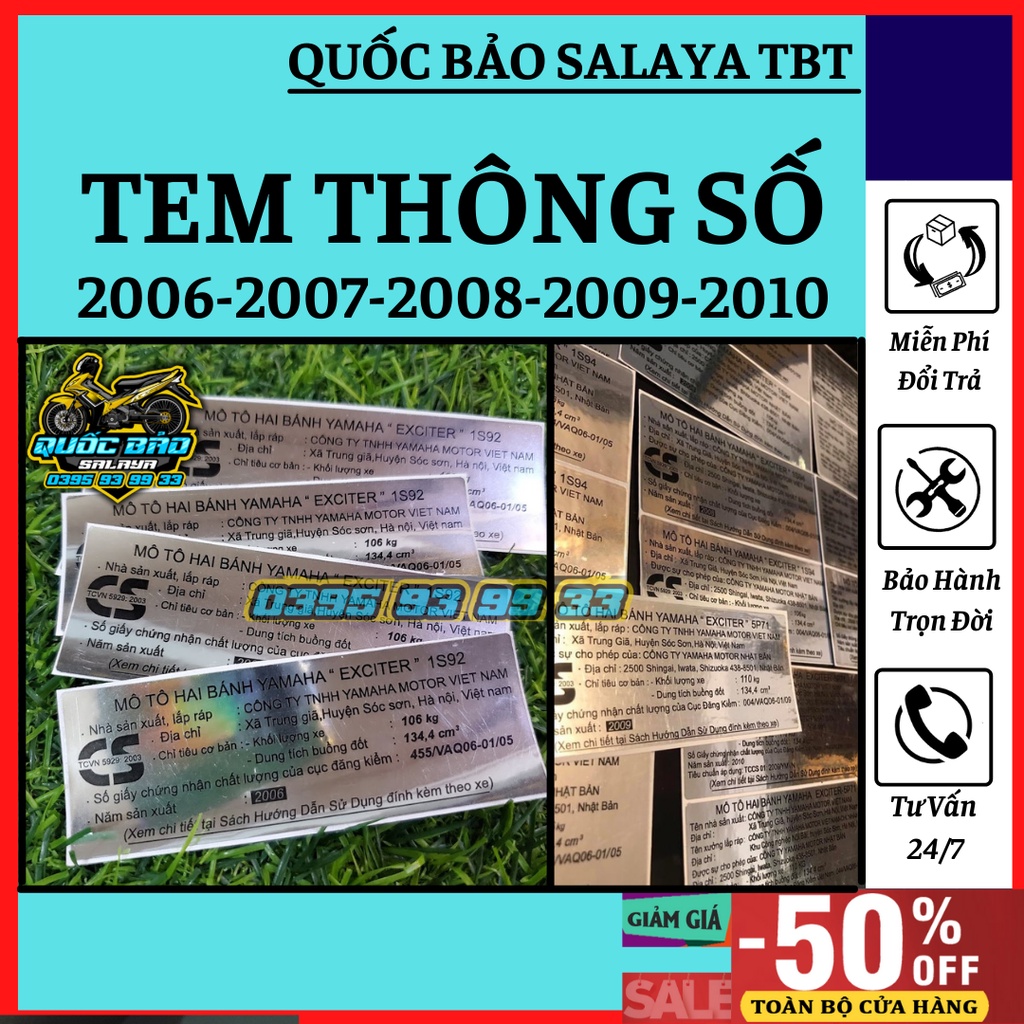 Tem thông số dán gắp càng dành cho ex nhỏ 2006 – 2010 chất liệu crom nhôm bóng độ bền cao