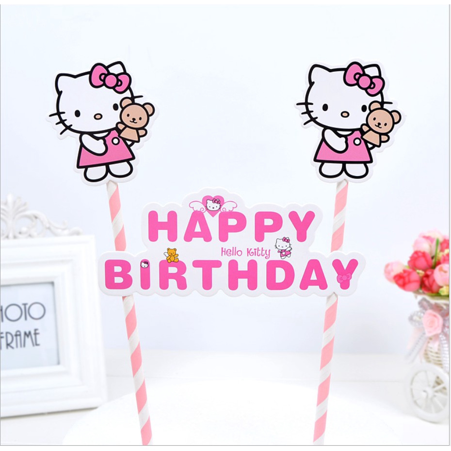 Que cắm bánh sinh nhật chữ Happy Birthday hình Hello Kitty