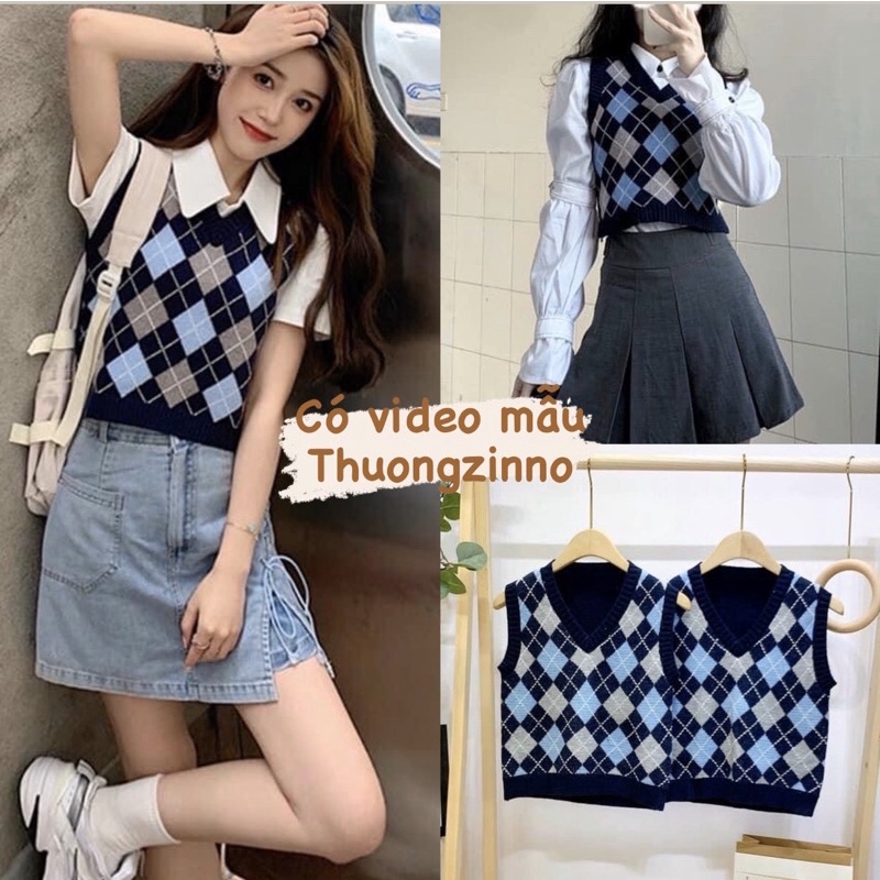 [Ảnh thật/Video]Áo gile len dáng croptop phong cách nữ sinh Hàn Quốc
