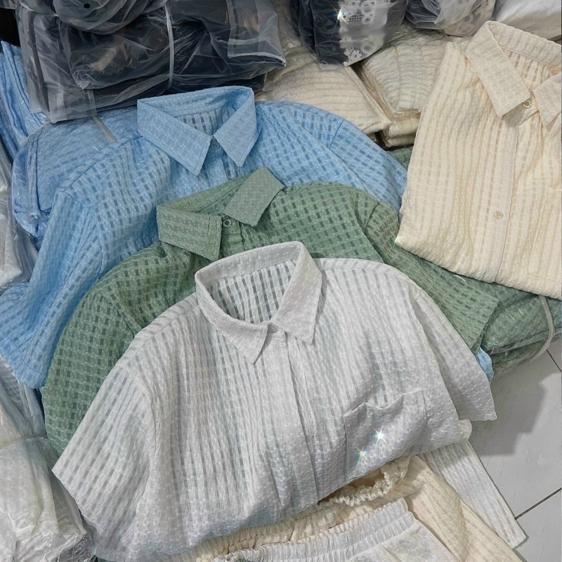 set sơ mi túi hộp + short