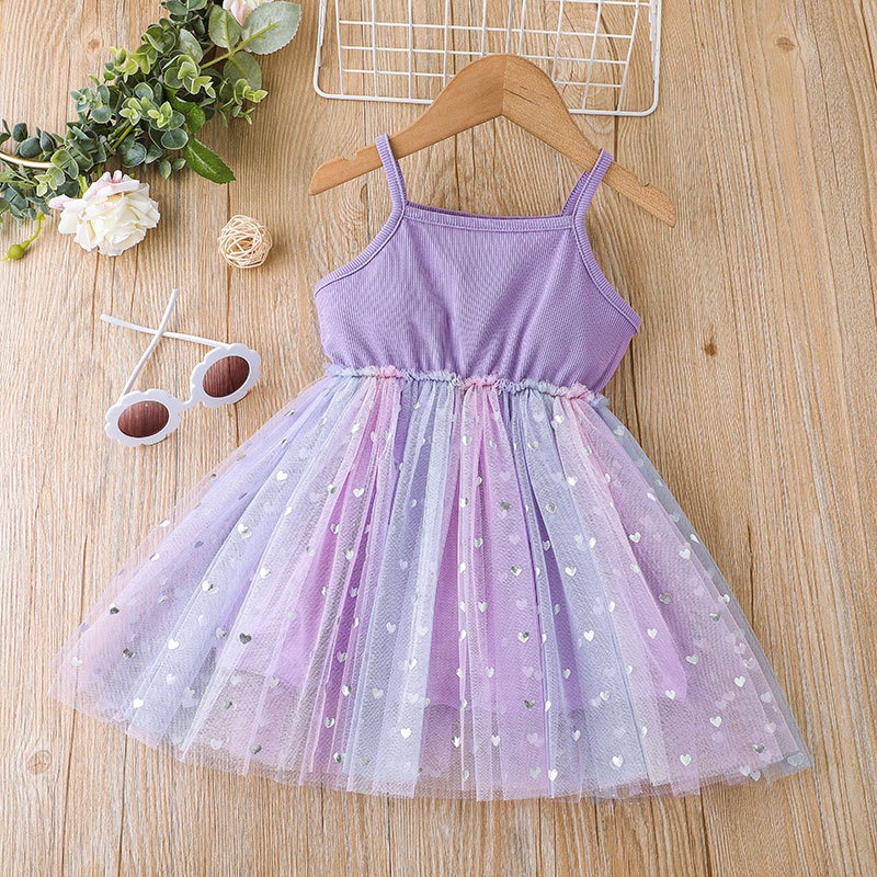 Đầm Công Chúa Hai Dây Không Tay Vải tuyn Tulle Mùa Hè Váy Cho Bé Gái Trẻ em 1-6Tuổi