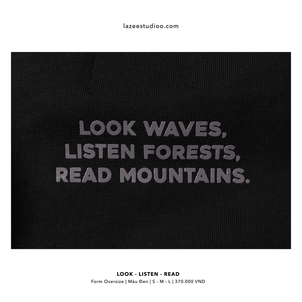 Áo thun - LOOK LISTEN READ | LAZEE STUDIOO | Nâu Sữa - Đen | Form Oversize