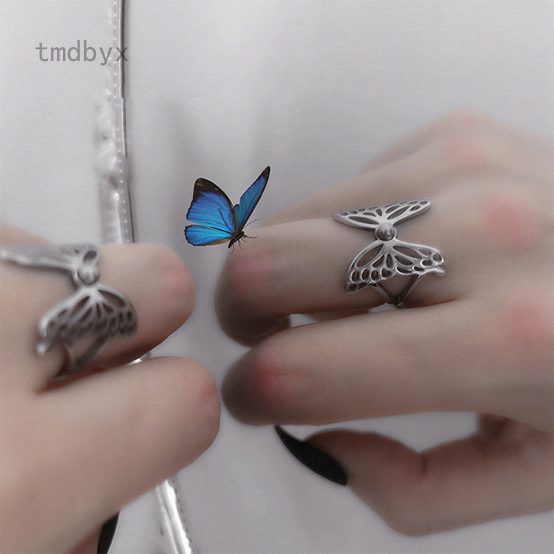 Tmdbyx Nhẫn đeo tay kim loại hình bướm màu sắc vintage cho nữ