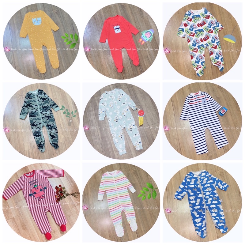 9-12m (Chọn mẫu) Bodysuit / Sleepsuit bộ áo liền quần kèm vớ cho bé từ 9-11kg