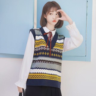 (Sẵn) Áo len gile thổ cẩm ullzzang siêu xinh